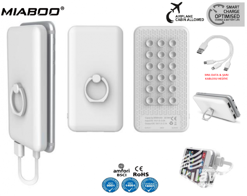 Miaboo Powerbank 6.000 Mah – 3in1 Şarj & Data Kablosu Hediyeli Powerbank Toplu Sipariş