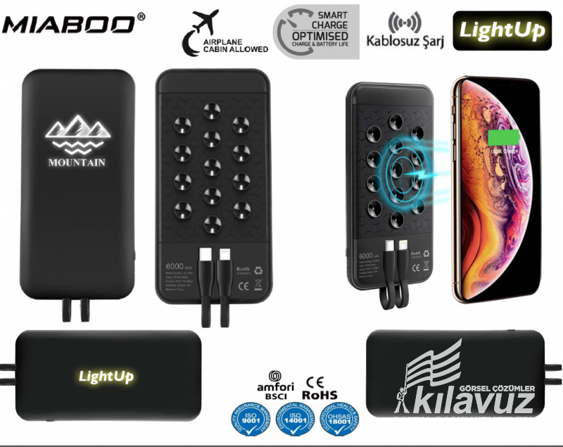 Miaboo Powerbank 6.000 Mah – Işıklı Logolu – Kablosuz Özellikli Powerbank Toplu Sipariş