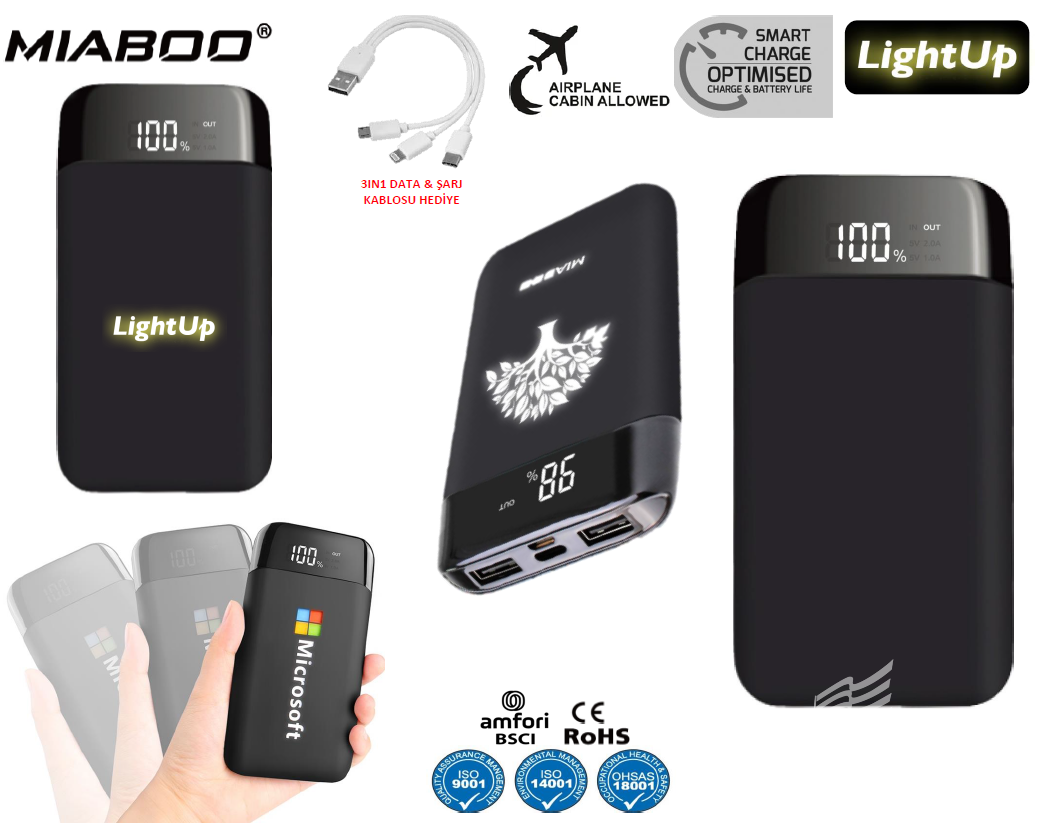Miaboo Powerbank 8.000 Mah – Lightened Logo WithData Cable Powerbank Toplu Sipariş Miaboo Powerbank 8.000 Mah – Lightened Logo WithData Cable Powerbank Toplu Sipariş