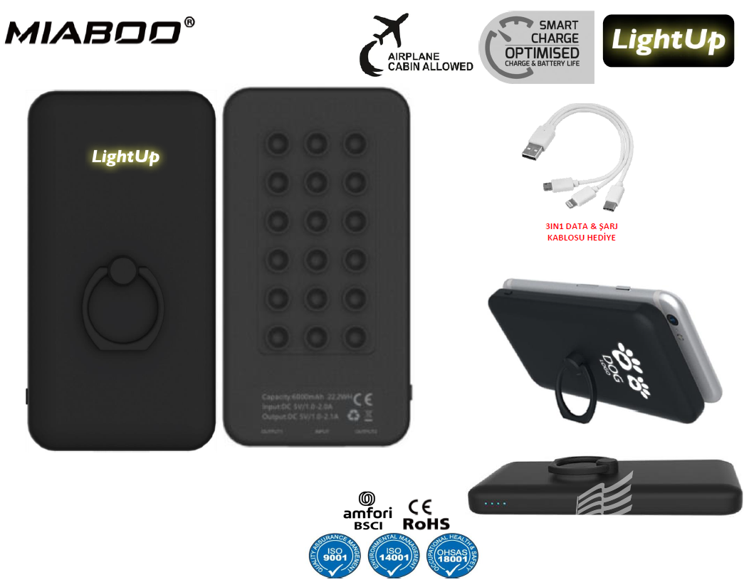 Miaboo Powerbank 6.000 Mah – 3in 1 Şarj & Data Kablosu Hediyeli – Işıklı Logo Baskı Powerbank Toplu Sipariş Miaboo Powerbank 6.000 Mah – 3in 1 Şarj & Data Kablosu Hediyeli – Işıklı Logo Baskı Powerbank Toplu Sipariş