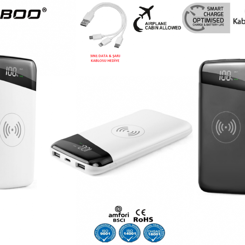 Miaboo Powerbank 10.000 Mah – 3 in 1 Charging and Data Cable with Wireless Charging Features as a Gift Powerbank Toplu Sipariş