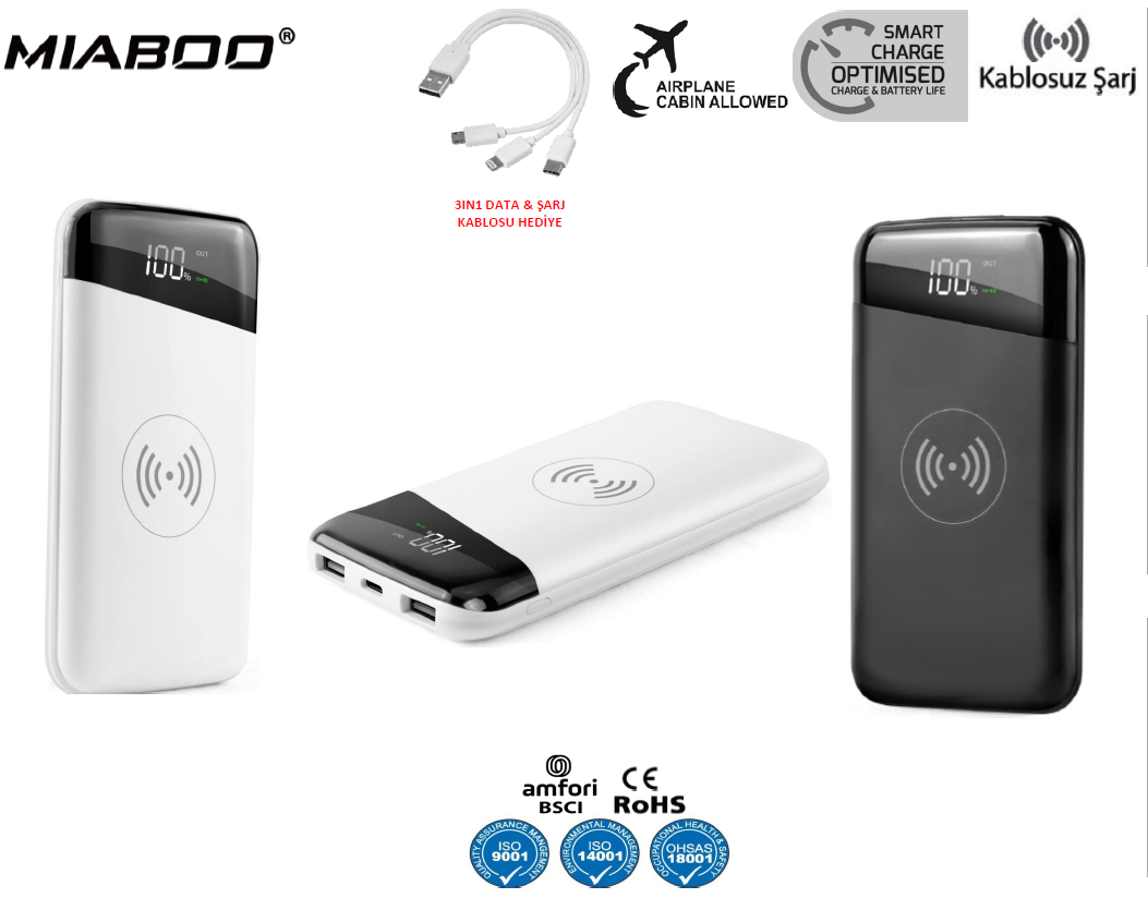 Miaboo Powerbank 10.000 Mah – Kablosuz Şarj Özellikli 3’ü 1 Arada Şarj ve Veri Kablosu Hediye Powerbank Toplu Sipariş Miaboo Powerbank 10.000 Mah – Kablosuz Şarj Özellikli 3’ü 1 Arada Şarj ve Veri Kablosu Hediye Powerbank Toplu Sipariş